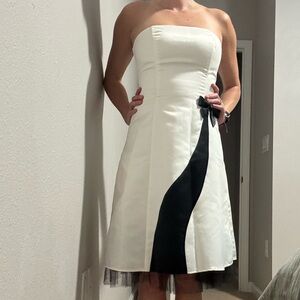 Vintage Gunne Sax x Jessica McClintock Strapless Dress with Black Bow Accent